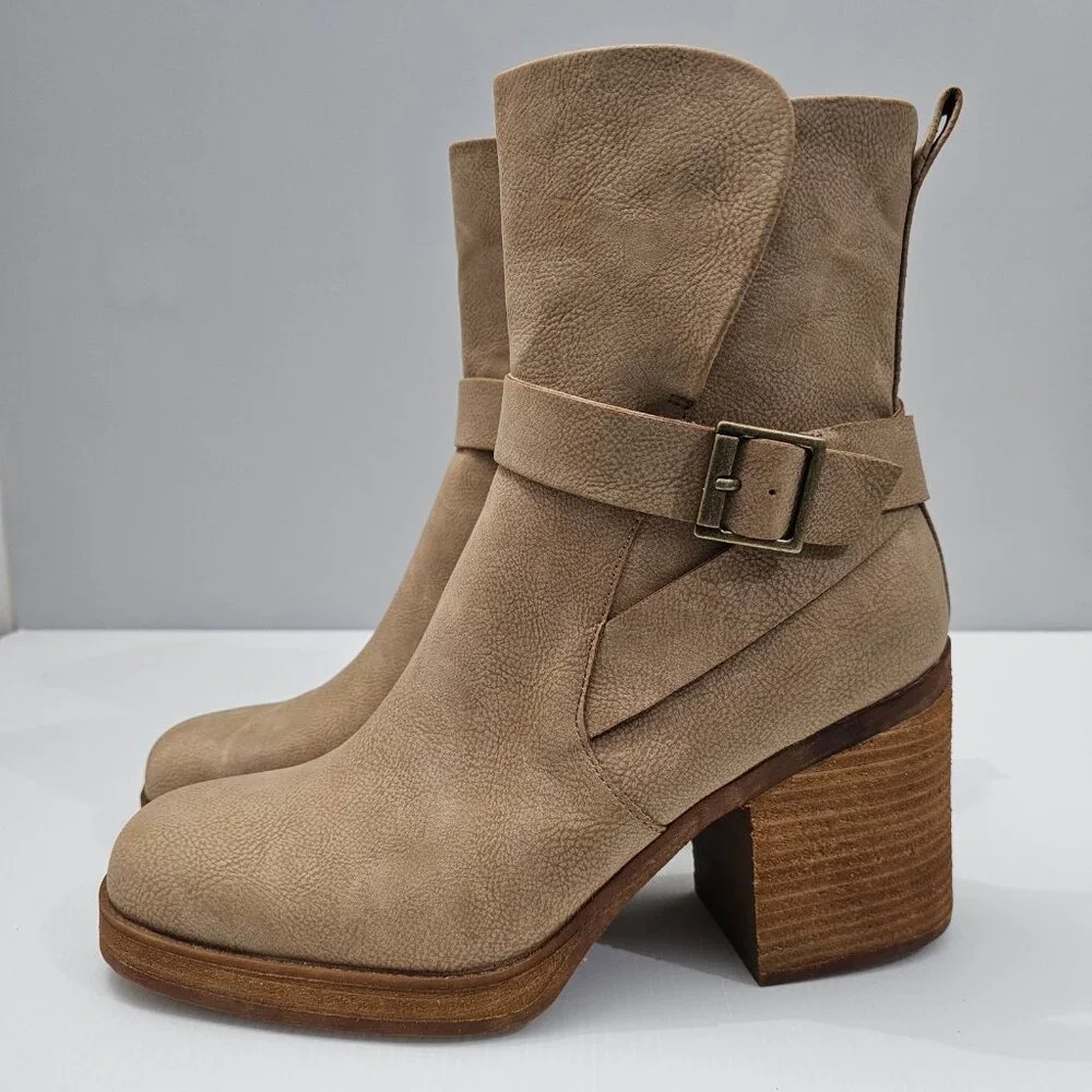 NEW Korks By Kork Ease Marci II Ankle Boot Womens 9.5 Natural Tan Block Heel